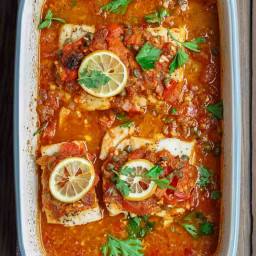 Mediterranean Baked Fish Recipe with Tomatoes and Capers