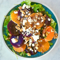 Mediterranean Beet Salad with Tangerines, Greens and Feta