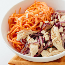 Mediterranean Chicken and Carrot Noodle Bowl with Tahini