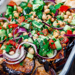 Mediterranean Chickpea Salad with Za’atar and Fried Eggplant