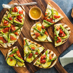 Mediterranean Flatbreads with Roasted Tomatoes & Scallion Cashew Cheese