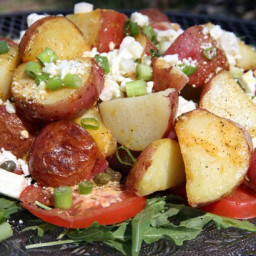 Mediterranean Fried Potato, Tomato and Arugula Salad