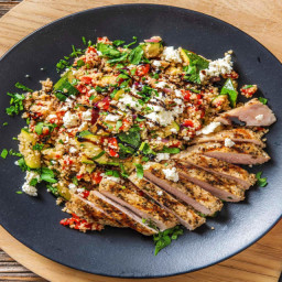 Mediterranean Grilled Pork Chops with Veggie Couscous and Feta