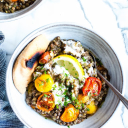 Mediterranean Lentils with Roasted Eggplant and Tomatoes