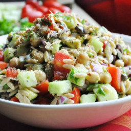 Mediterranean Orzo Salad (dairy-free, vegan, healthy, 100% whole wheat)