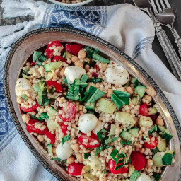 Mediterranean Pearl Couscous Recipe with Chopped Vegetables, Chickpeas, and