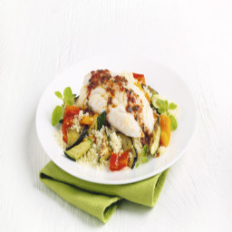 Mediterranean Pollock with Couscous and Grilled Vegetables 