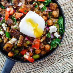 Mediterranean Potato Hash with Asparagus, Chickpeas and Poached Eggs