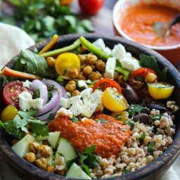 Mediterranean Power Bowls with Smoky Red Pepper Sauce