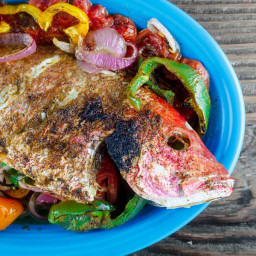 Mediterranean Roasted Red Snapper with Garlic and Bell Peppers
