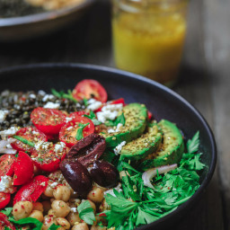 Mediterranean Style Grain Bowls Recipe with lentils and chickpeas