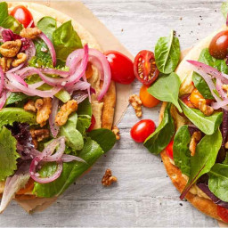 Mediterranean Style Pita Pizzas with Quick-Pickled Onions