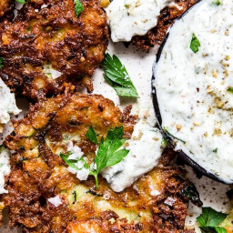 Mediterranean-Style Zucchini Fritters with Tzatziki Dipping Sauce