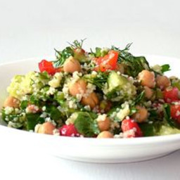Mediterranean Toasted Quinoa Salad ~ Chickpeas, Roasted Red Peppers & Herbs