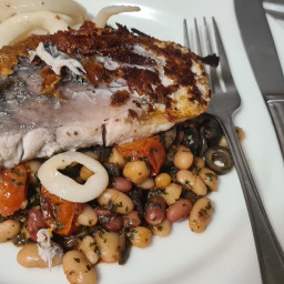 Mediterranean White Fish with Beans and Olives