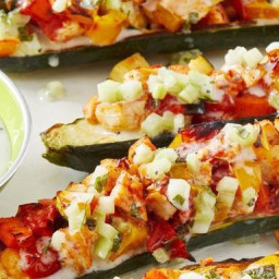 Mediterranean Zucchini Boats with Kefir-Mint Topping