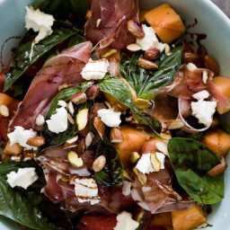 Melon, Basil, and Feta Salad With Balsamic–Red Wine Reduction