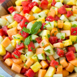 Melon Fruit Salad with Honey, Lime and Mint Dressing