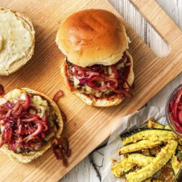 Melty Monterey Jack Burgers with Red Onion Jam and Crispy Breaded Zucchini