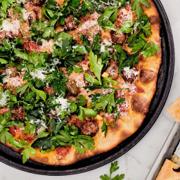 Merguez Pizza with Olives & Parsley Salad is Made for Sharing