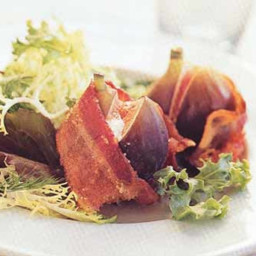 Mesclun Salad with Goat Cheese-Stuffed Figs Wrapped in Bacon