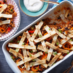 Mexican Beef & Rice Casserole with Tortilla Strips