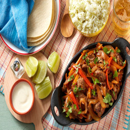 Mexican Beef Fajitaswith Sweet Peppers and Lime Crème Fraîche