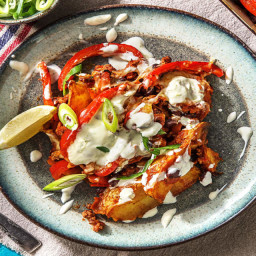 Mexican Beef Loaded Wedges with Zesty Cream, Peppers and Carrots