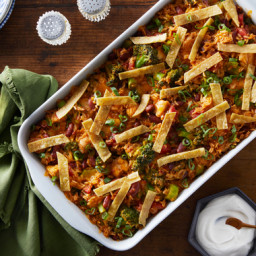 Mexican Chicken & Rice Casserole with Broccoli & Tortilla Strips