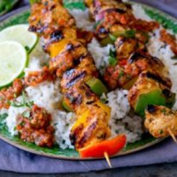 Mexican Chicken Skewers with Rice and Picante Salsa
