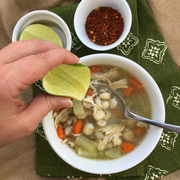 Mexican chicken soup with hominy and barley