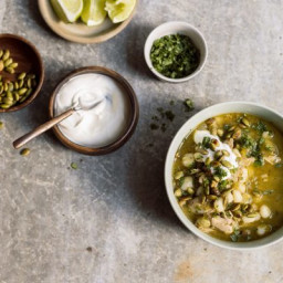 Mexican Chicken Soup with Tomatillos and Hominy