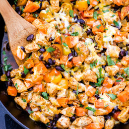 Mexican Chicken, Sweet Potato and Black Bean Skillet