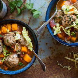 Mexican meatball soup with butternut squash and cilantro