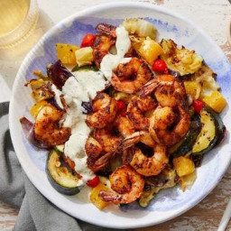 Mexican Shrimp & Tomatillo Sour Cream with Roasted Vegetables & Fre