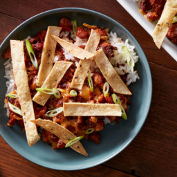 Mexican-Spiced Beef and Rice Casserolewith Crispy Tortilla Strips