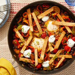 Mexican-Style Egg & Vegetable Skillet with Oven-Toasted Tortilla Strips