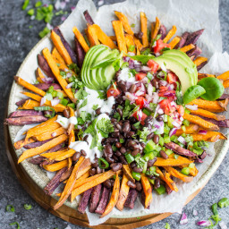Mexican Style Loaded Baked Sweet Potato Fries with Vegan Aioli