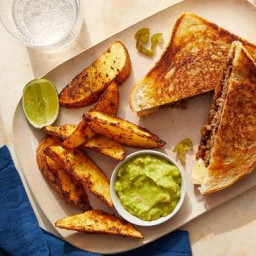 Mexican-Style Patty Melt with Potato Wedges & Guacamole