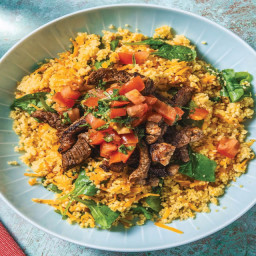Middle Eastern Beef & Carrot Couscous with Tahini Drizzle & Tomato Salsa