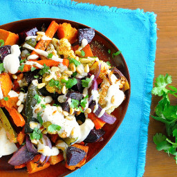 Middle Eastern Roasted Veggies with Tahini Dressing