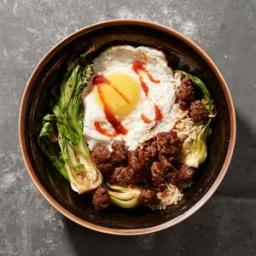 Minced Beef with Bok Choy and Fried Egg