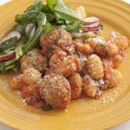 Mini Chicken Sausage Meatballs with Gnocchi and Tomato Sauce