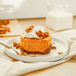Mini-Pumpkin Ginger Cheesecakes with Pecan Brittle and Maple Cream Recipe 