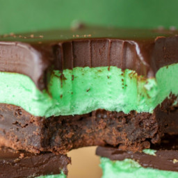 Mint Chocolate Brownies layered with Creamy Mint Frosting and topped with E