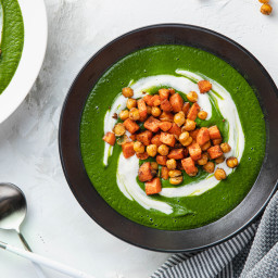Minted Spinach Soup with Ras El Hanout Carrots & Yogurt