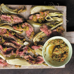 Minute Steak with Roasted Fennel and Arugula and Caper Dressing