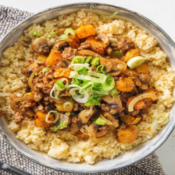 Miso Beef, Mushroom and Roasted Butternut Squash Stew with Bulgur Wheat