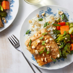 Miso-Glazed Barramundi with Roasted Vegetables & Garlic Rice