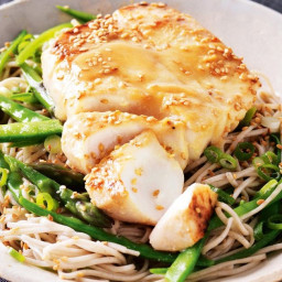 Miso-glazed fish with soba noodles